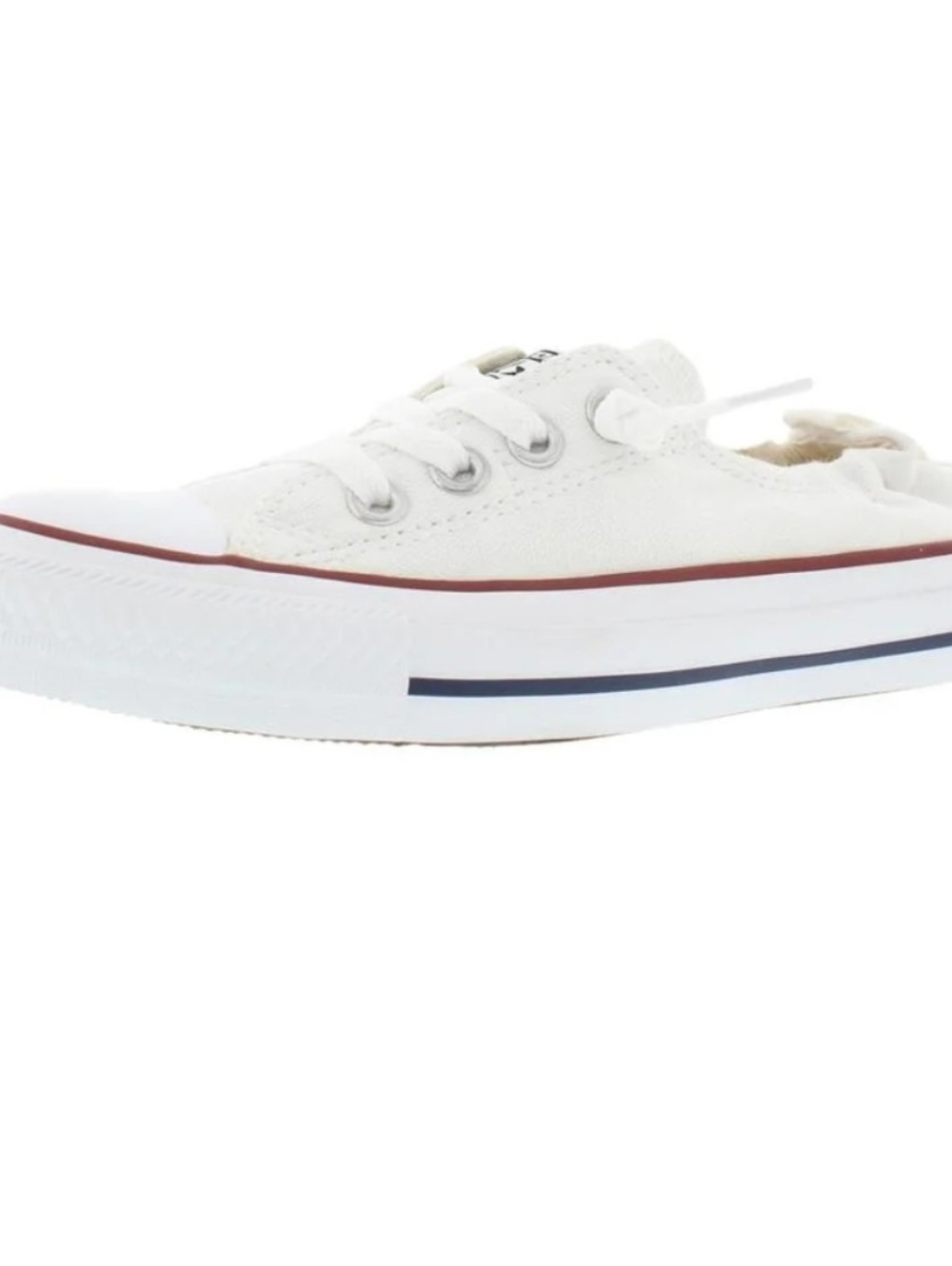 Converse White Slip On Low-Top Canvas Sneaker with Red and Navy Stripe